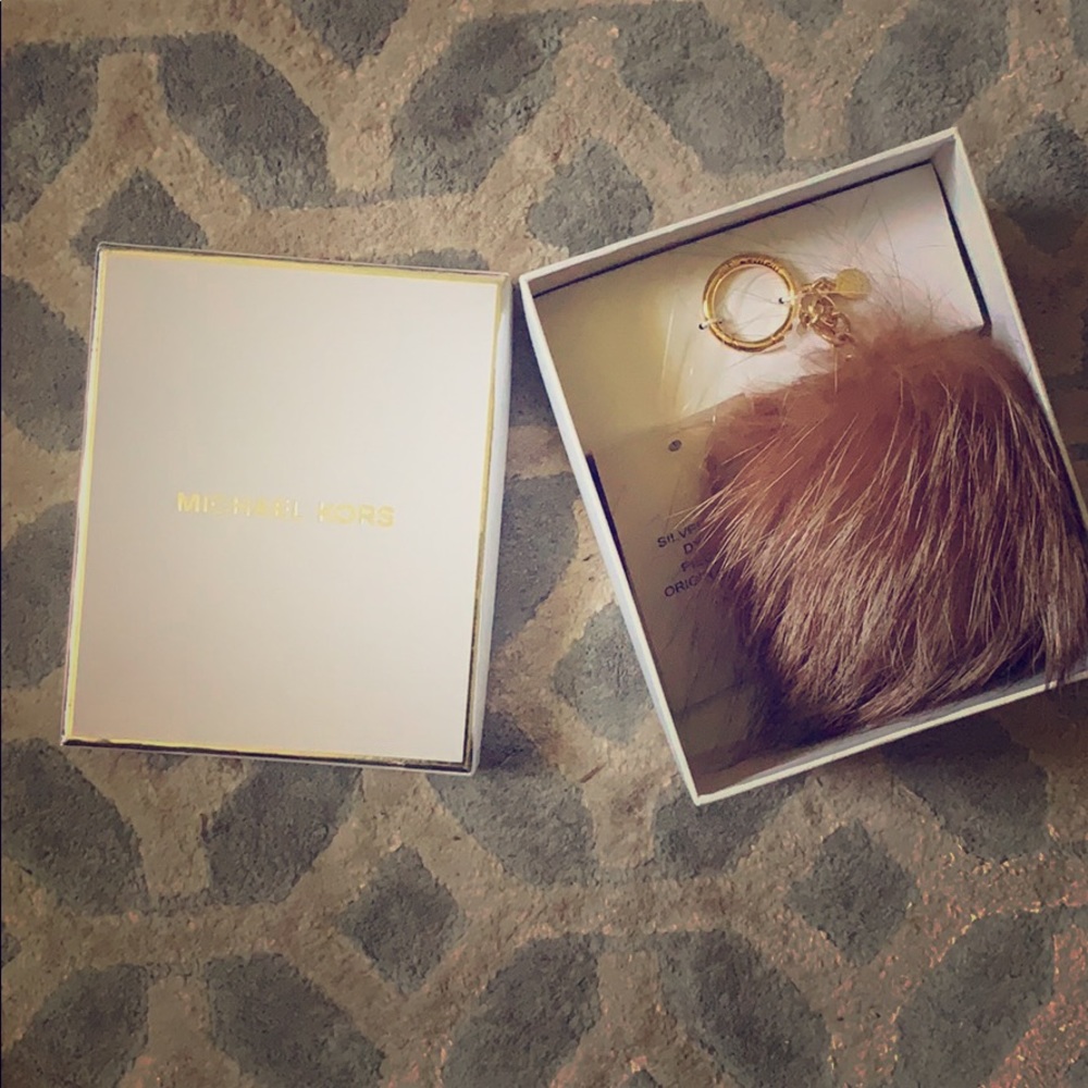 Michael Kors large fur Pom Pom key chain NWT
